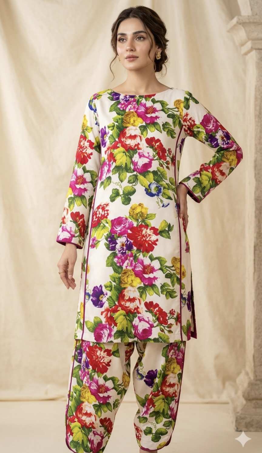 🥳 Sale Sale M-666  Rs.1290  Imported Digital Korean Georgette Same print Shirt & Truzer 2pc