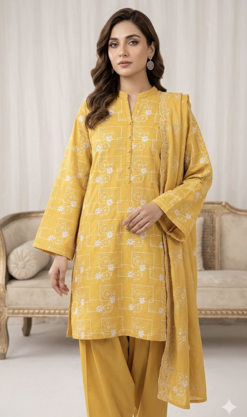 🥳 Sale Sale M-675  Rs.1650 Imported Hi quality 3-D Shiffli ChickenKari Embroidery Pure Summer 🏝️ Lawn Shirt