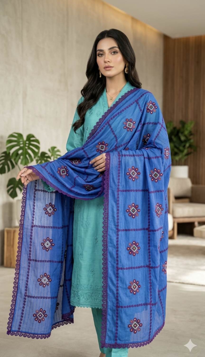 🥳 Sale Sale M-695 Rs.1590 ( DC Free) The Most Hi demanding Bolochi Embroidery jall in  Pure Georgette Stuff Chadder   (2.5 meter)