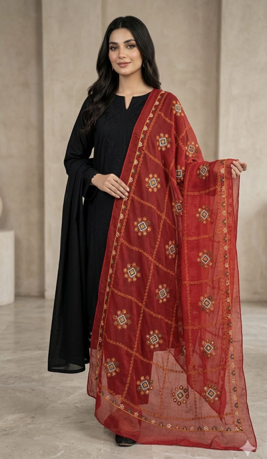 🥳 Sale Sale M-694 Rs.1590 ( DC Free) The Most Hi demanding Bolochi Embroidery jall in  Pure Georgette Stuff Chadder   (2.5 meter)