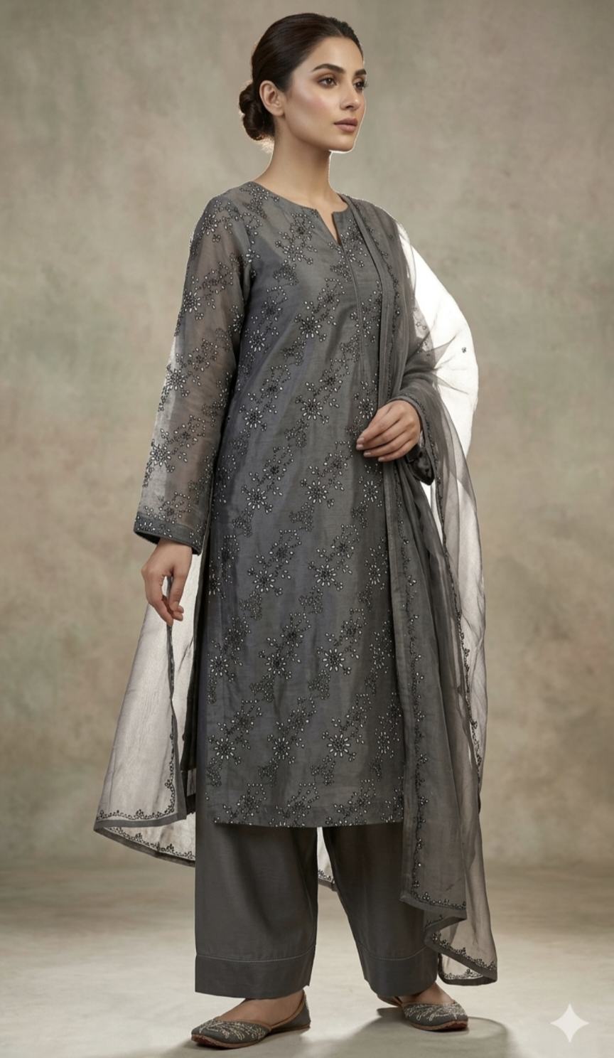 🥳Big Sale M-762 .Rs.1090   Imported Most Luxurious Silky Lawn Shiffli ChickenKari Embroidery Shirt