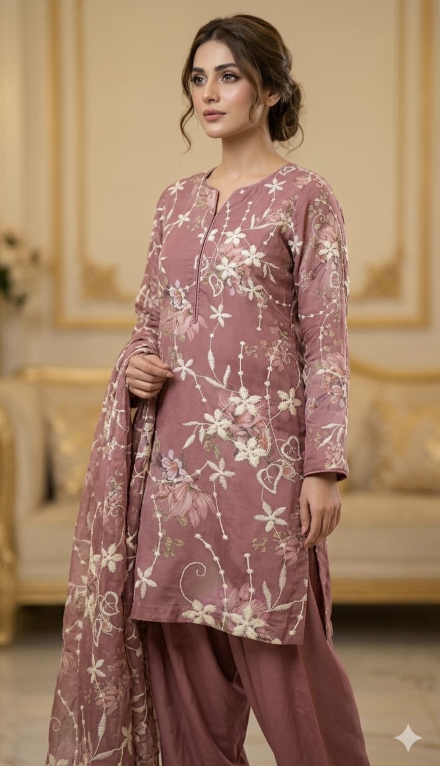 🥳Big Sale M-763 .Rs.1250  Imported Most Luxurious Silky Lawn Embroidery  Shirt