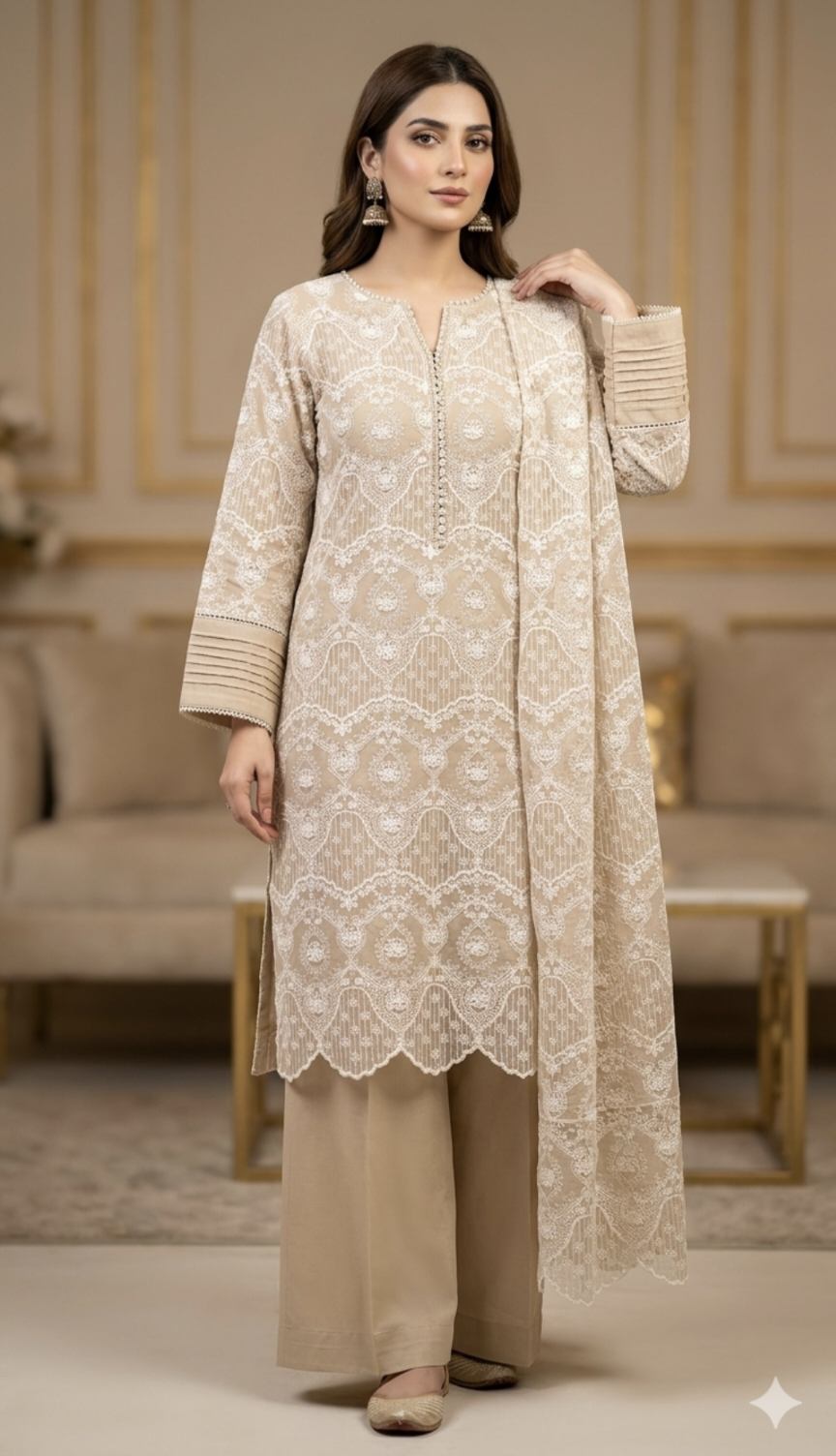 🥳Big Sale M-761. Rs.1450 Imported Most Luxurious Silk Organza Full Embroidery Shirt