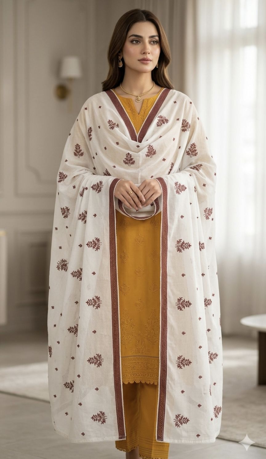 🥳 Sale Sale M- 726 Rs.1290 ( Dc Free)  Imported  Embroidery Flowers Pure summer Lawn Chadder ( 2.5 meter)