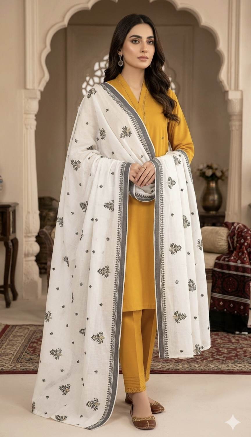 🥳 Sale Sale M- 725 Rs.1290 ( Dc Free)  Imported  Embroidery Flowers Pure summer Lawn Chadder ( 2.5 meter)