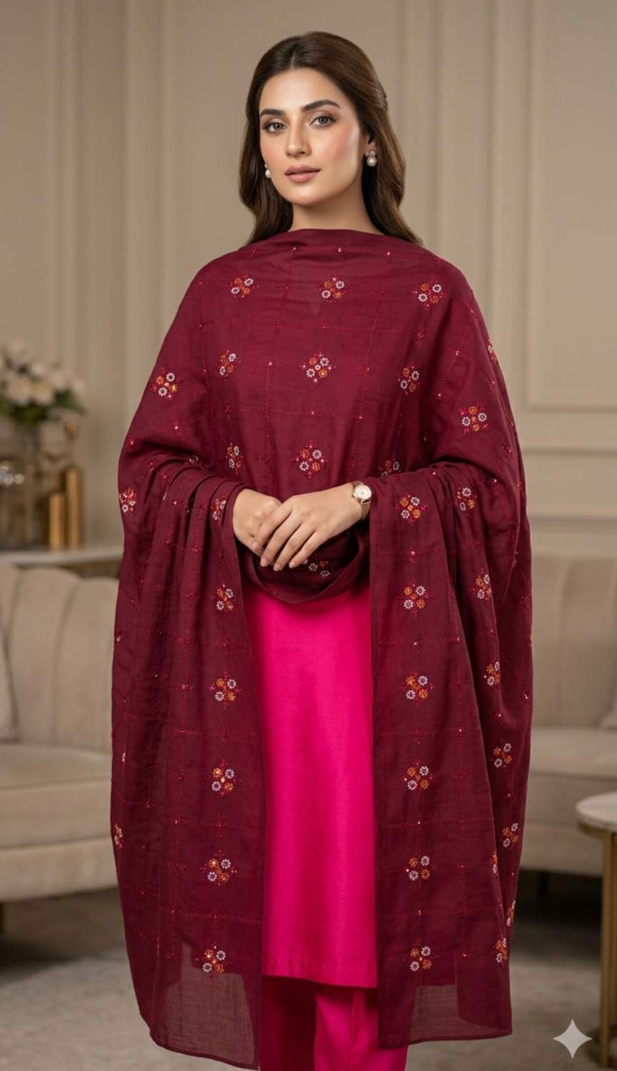 🥳 Sale Sale M-793  Rs.1650  ( DC Free) The Most Hi demanding Bolochi Embroidery jall in Pure  Summer Lawn Stuff Chadder (2.5 meter)