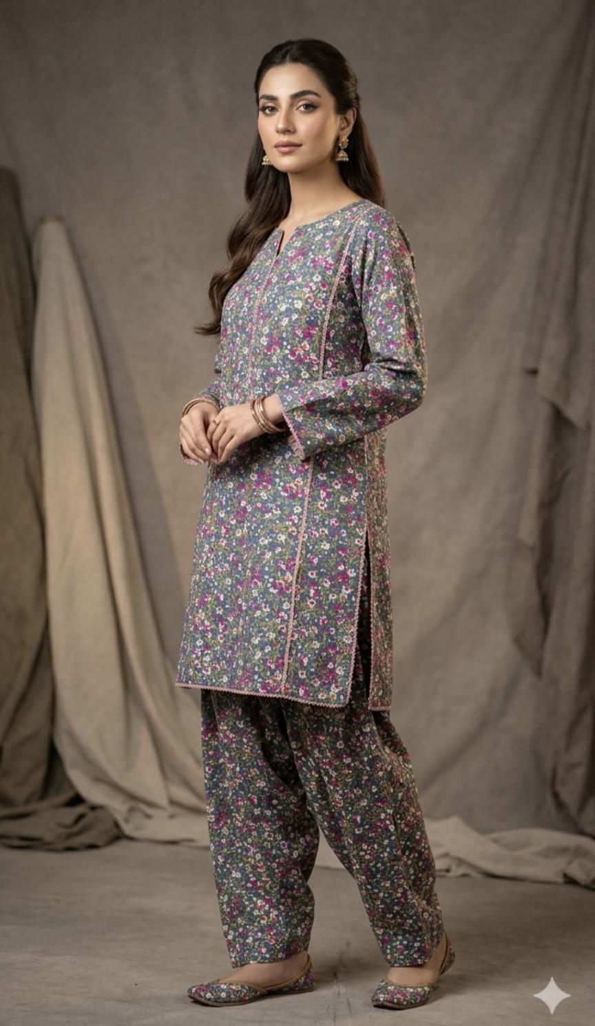 🥳 Big Sale Sale M-754 Rs.1390  Imported Cotton Same print Shirt & Trouser 2pc