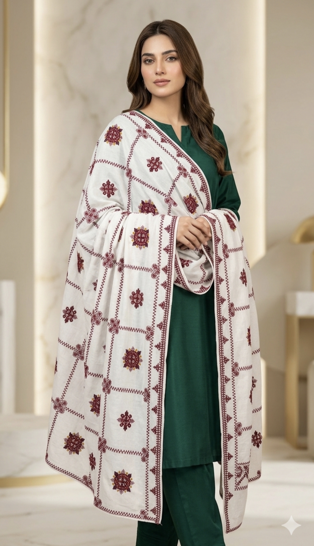 🥳 Sale Sale M-790  Rs.1650    ( Dc Free) Stylish Bolochi Embroidery Pure Summer Lawn Chadder (2.5 meter)