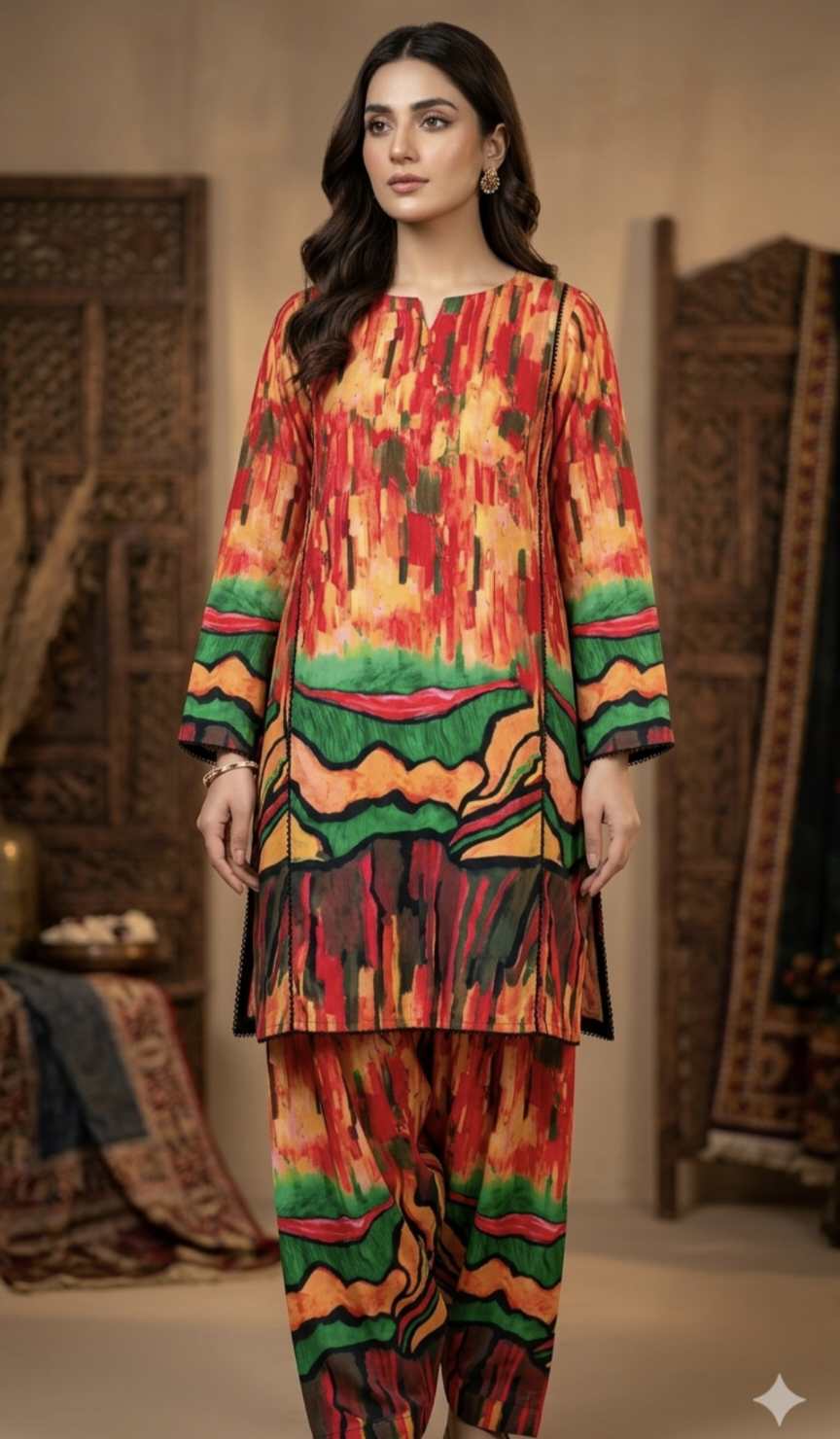 🥳 Sale Sale M-851  Rs.1290 Imported Digital Korean Georgette Same print Shirt & Truzer 2pc