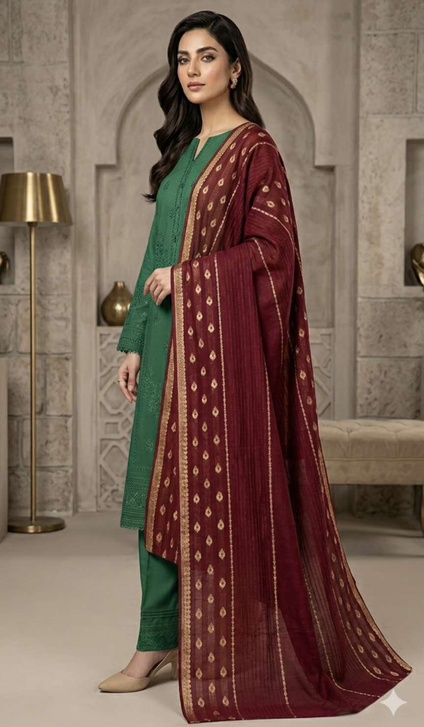 🥳🤷Big Sale M-807 Rs 1390 (Dc Free) Most Luxurious Self Print Jacquard Lawn Chadder (2.5 Meter)