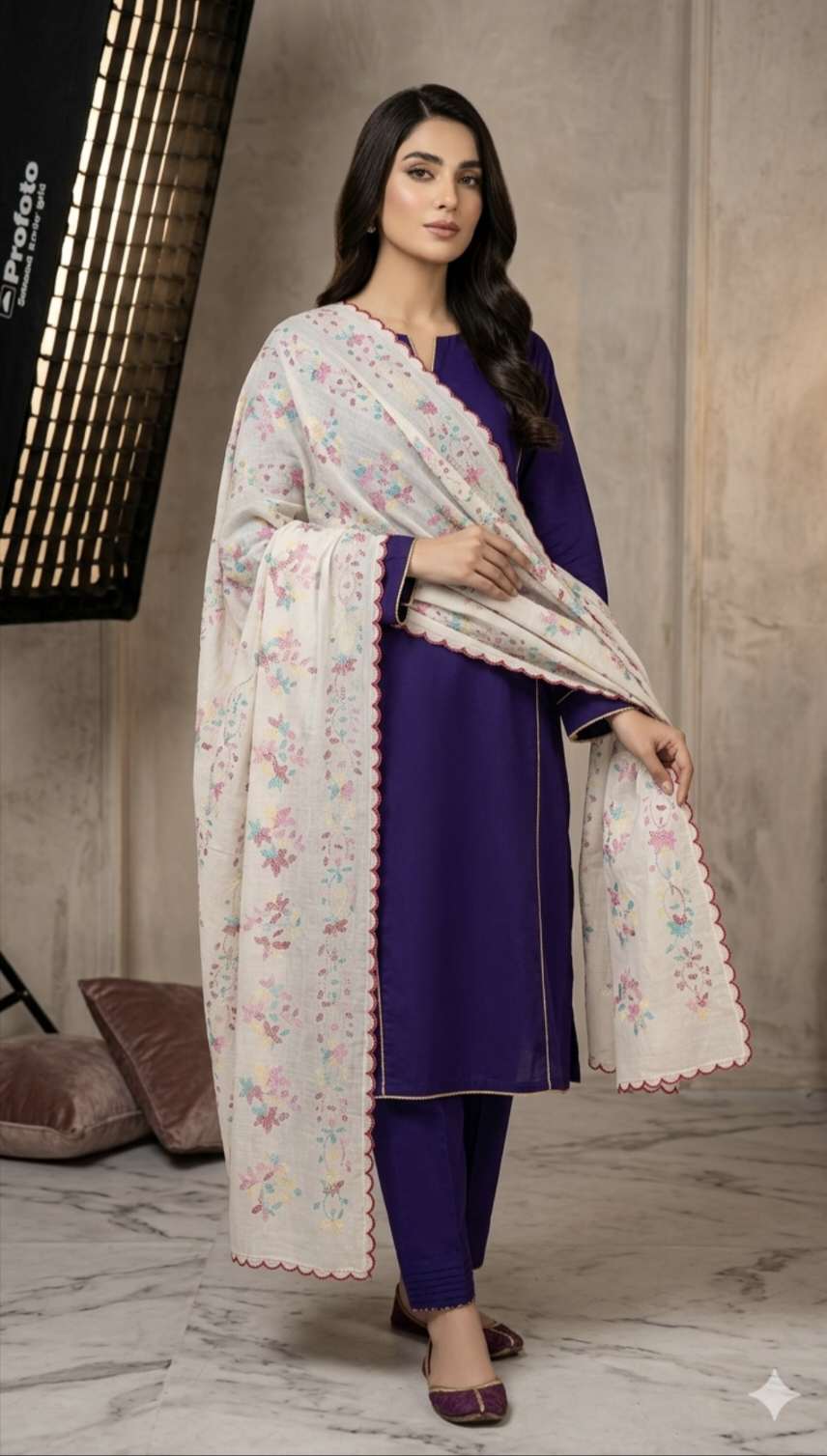 🥳 Big Sale M-887  Rs.1690  (Dc Free) Handmade Gum Tanka embroidery  Pure Summer Lawn Chadder (2.5 Meter)