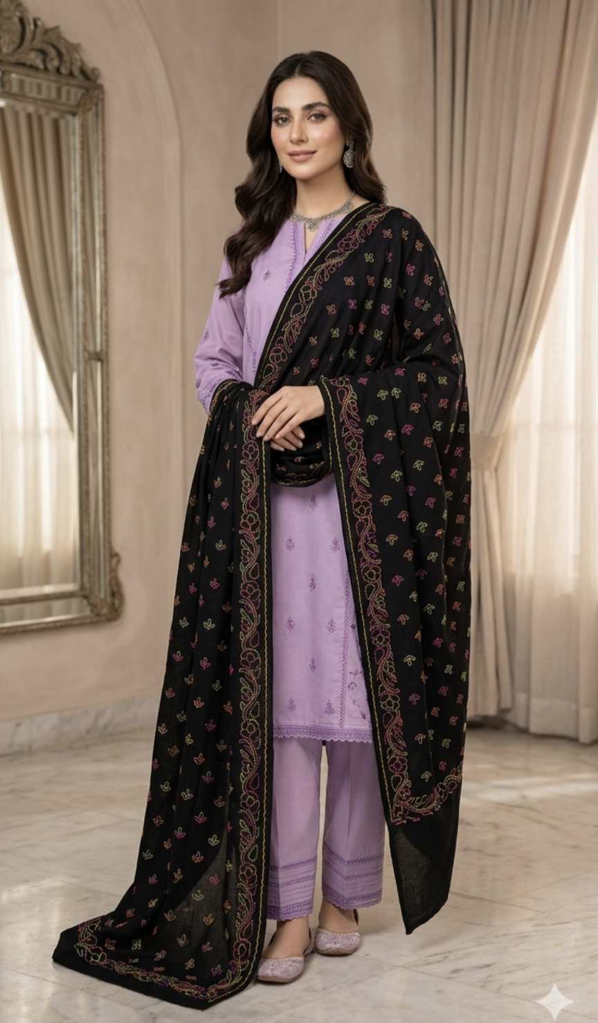 🥳 Big Sale M-885  Rs.1490 (Dc Free) Handmade Kacha Tanka embroidery Pure Summer Lawn Chadder (2.5 Meter)