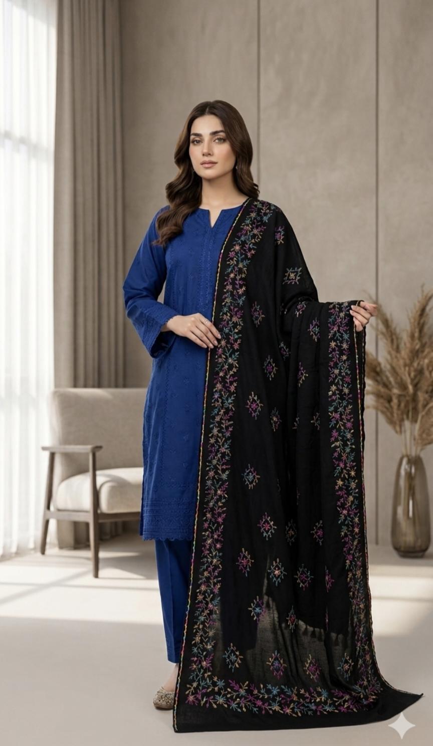 🥳 Big Sale M-884  Rs.1490 (Dc Free) Handmade Kacha Tanka embroidery Pure Summer Lawn Chadder (2.5 Meter)
