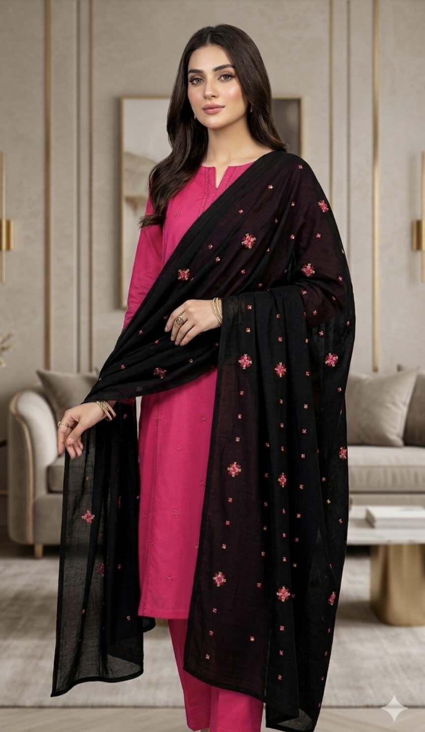 🥳 Big Sale M-883  Rs.1090  (Dc Free) Computerized embroidery  Pure Summer Lawn Chadder (2.5 Meter)