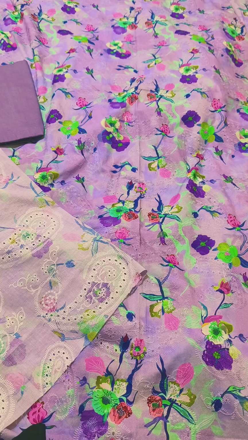 M-1272   Imported 3-D Luxury Embroidery Shiffli Full chickenkari Jall shirt & pure summer Lawn Matching Truzer 2pc