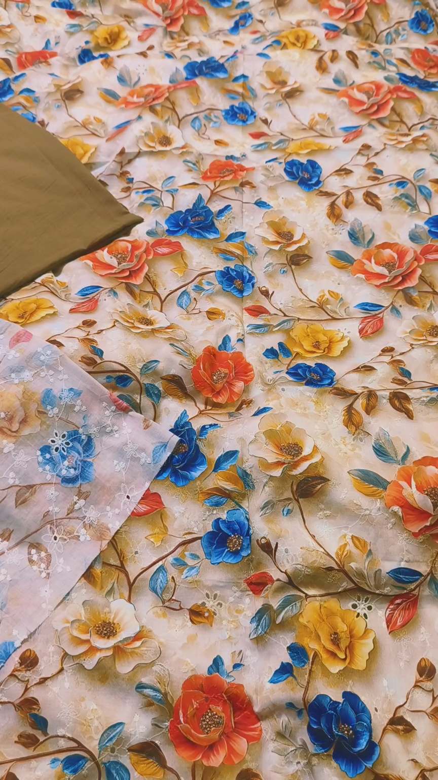 M-1271   Imported 3-D Luxury Embroidery Shiffli Full chickenkari Jall shirt & pure summer Lawn Matching Truzer 2pc