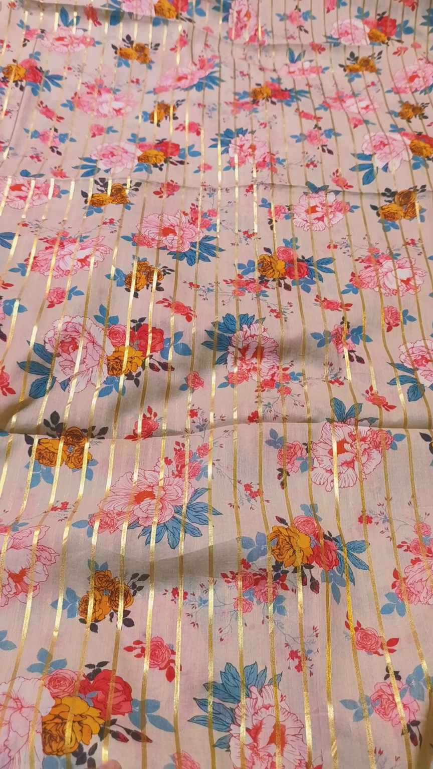 😱 Sale Sale M-1439  Imported Gold Zaree line pure summer ⛱️ Lawn Same print Shirt & Truzer 2pc