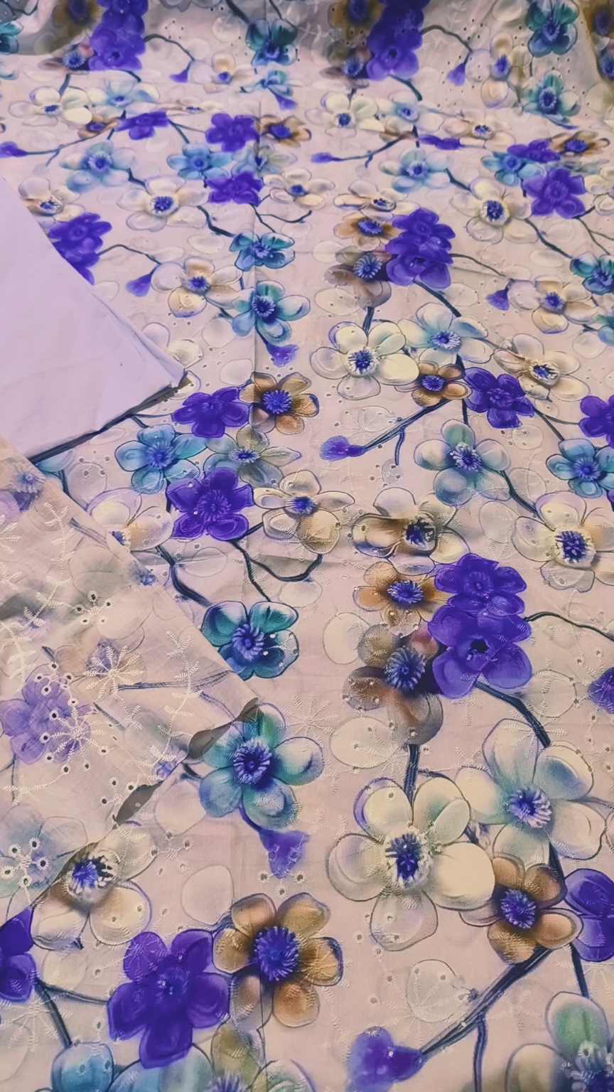 M-1518  Imported 3-D Luxury Embroidery Shiffli Full chickenkari Jall shirt & pure summer Lawn Matching Truzer 2pc
