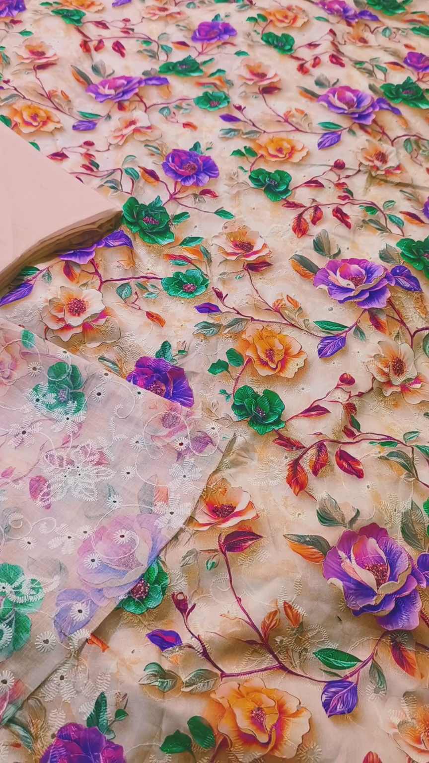 M-1516  Imported 3-D Luxury Embroidery Shiffli Full chickenkari Jall shirt & pure summer Lawn Matching Truzer 2pc