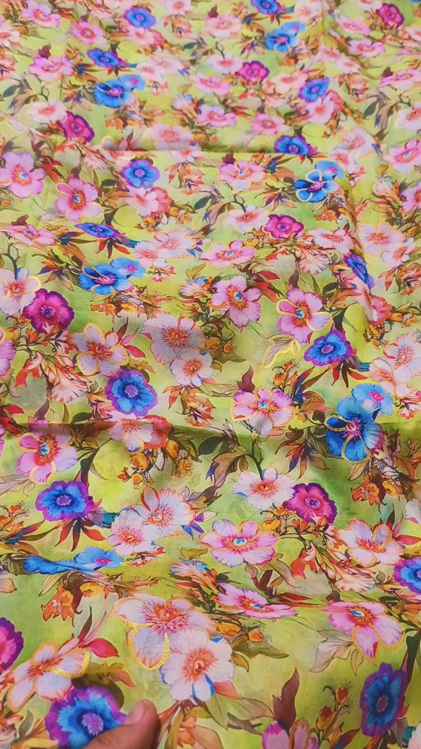 🥳 Sale Sale New Arrivals  M-1775  Imported Digital Gold Leker paint  Border in every flower Pure Summer ⛱️ Lawn Same print Shirt & Truzer 2pc