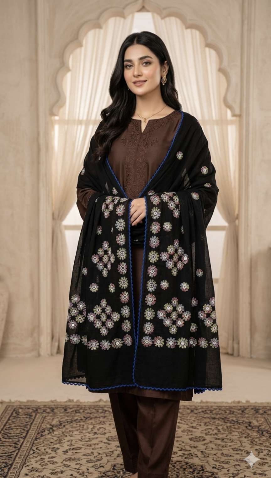 Discount Rs.990  main ly jao.. Big Sale M-0987  Rs.1390 ( Dc Free) Handmade Kacha tanka Mirror Embroidery Sooti Summer Lawn Chadder (2.5 Meter)