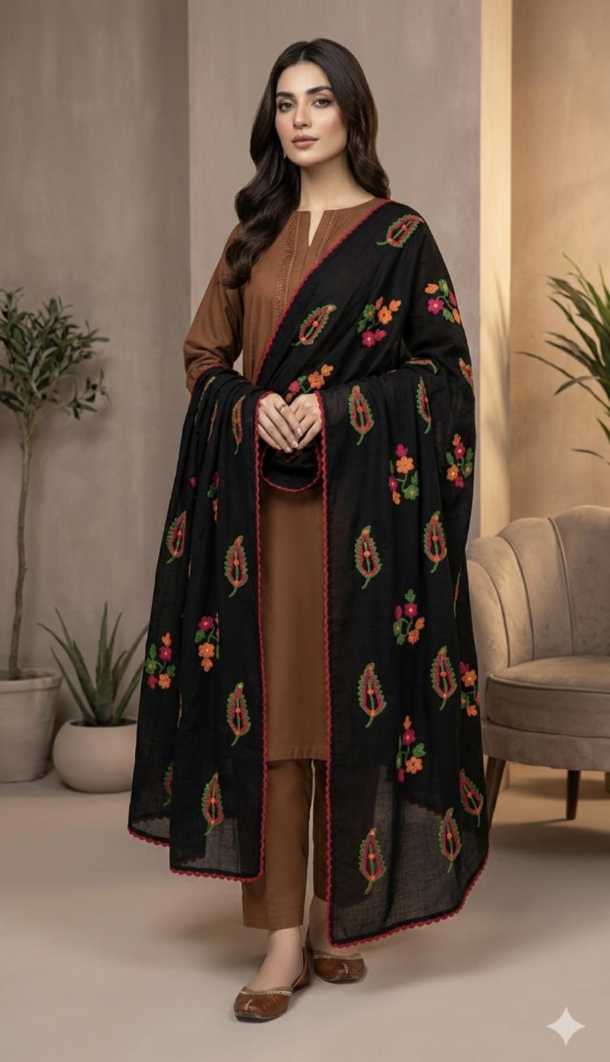 🥳🤷 Big Sale M-986.  Rs.1390 ( Dc Free) Handmade Kacha tanka Mirror Embroidery Sooti Summer Lawn Chadder (2.5 Meter)
