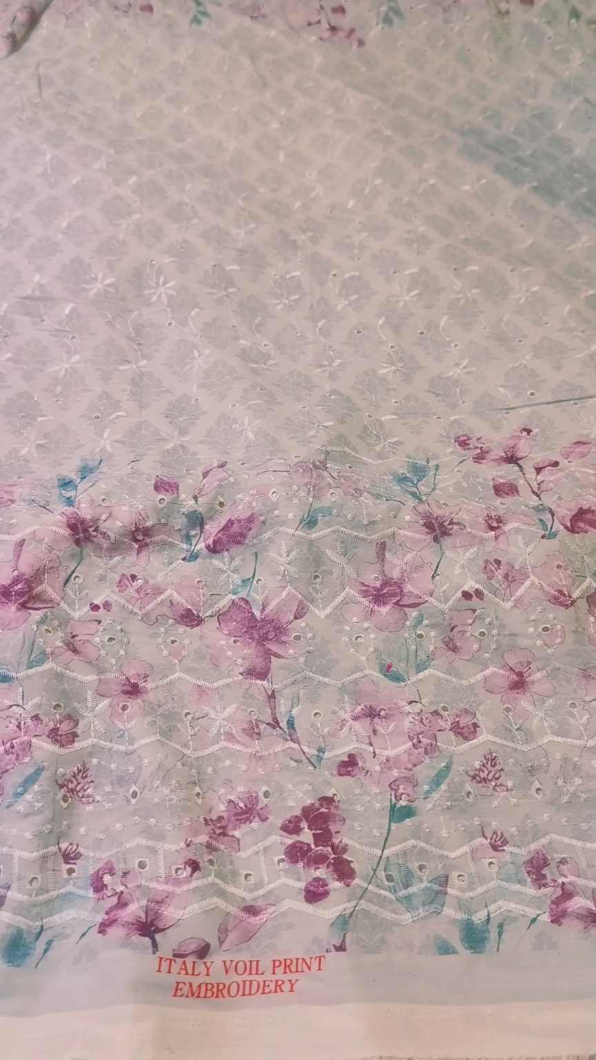 🥳 Big Sale M-1064 . Rs.1190 . Imported Most Luxurious 3-D  Embroidery in Italy Voil Lawn  Shirt