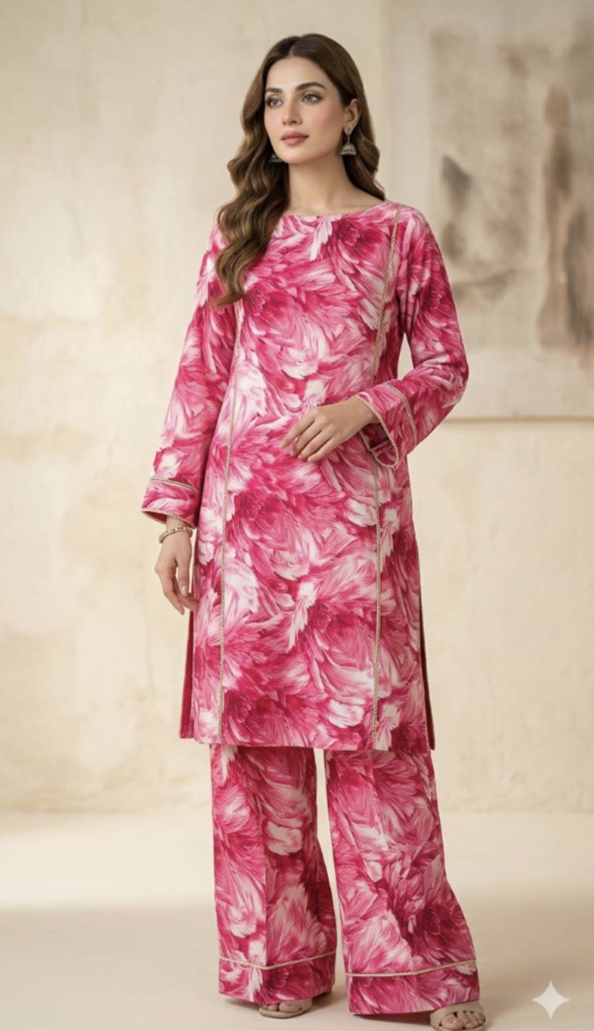 🥳 Sale Sale M-1038  Rs.1290 Imported Digital Korean Georgette Same print Shirt & Truzer 2pc