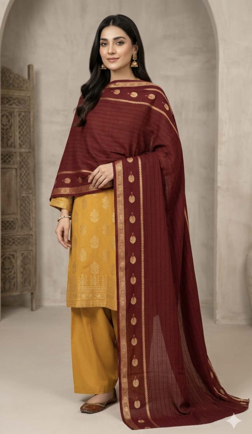 🥳😱 Big Sale M-1115  Rs.1290. (Dc Free) Jacquard Tarkashi Dorria pure Summer Lawn Chadder (2.5 Meter)
