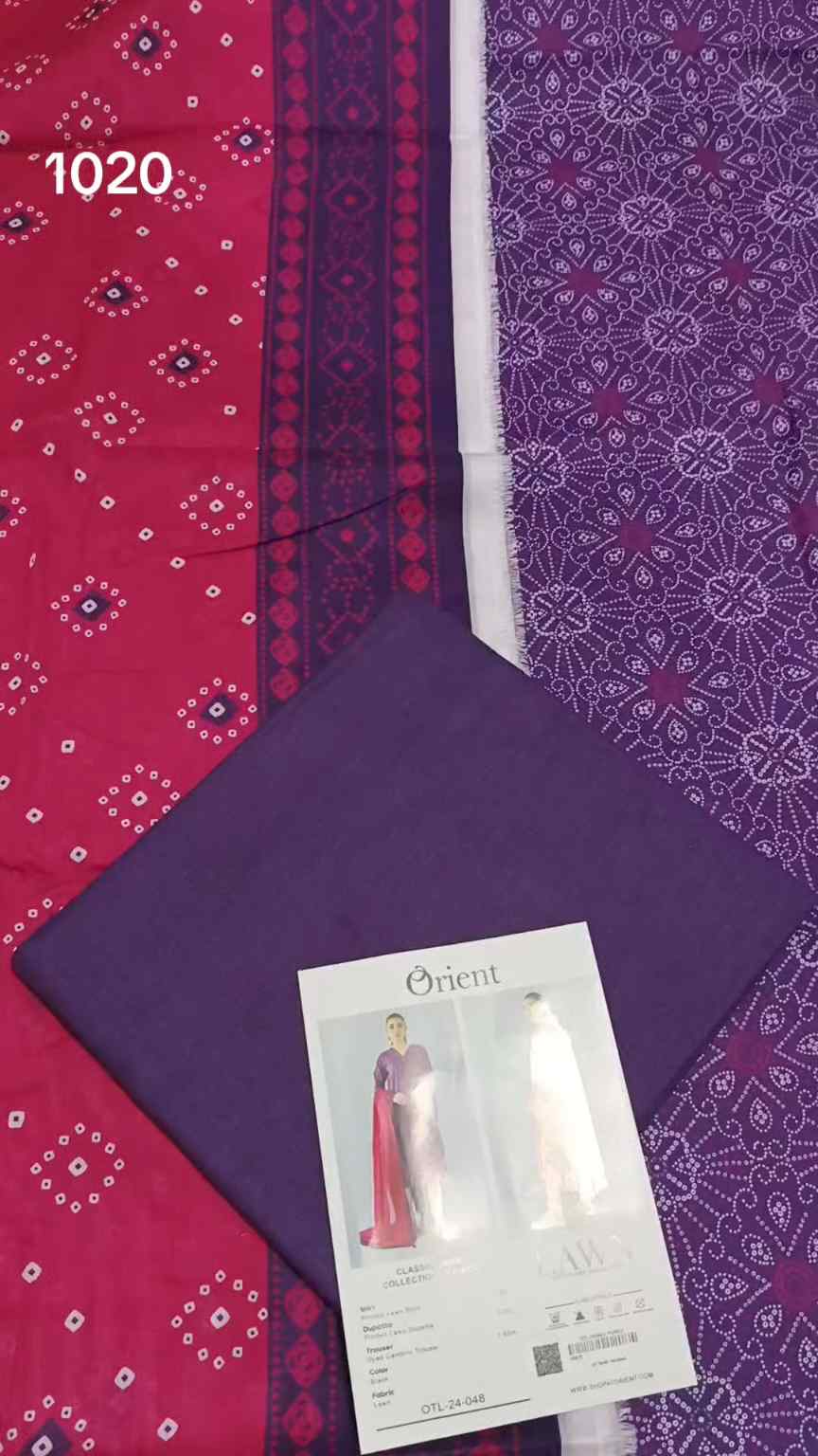 3pc .Sale Sale M-1020 Rs.2450 Branded (Orient) 3pv Lawn suit with packing