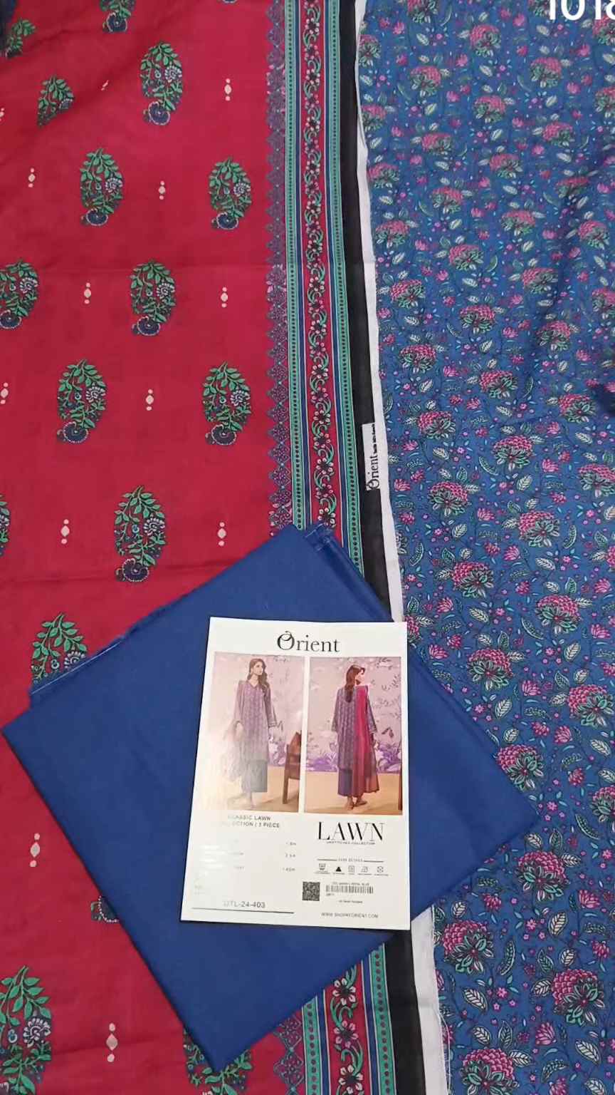 3pc .Sale Sale M-1018  Rs.2450 Branded (Orient) 3pv Lawn suit with packing