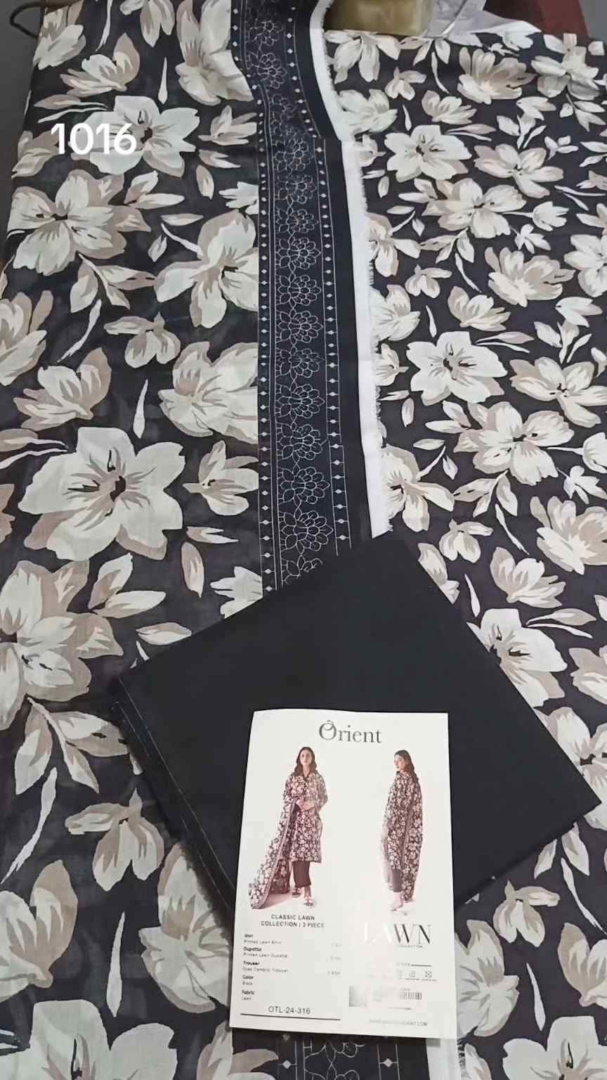 3pc .Sale Sale M-1016  Rs.2450 Branded (Orient) 3pv Lawn suit with packing