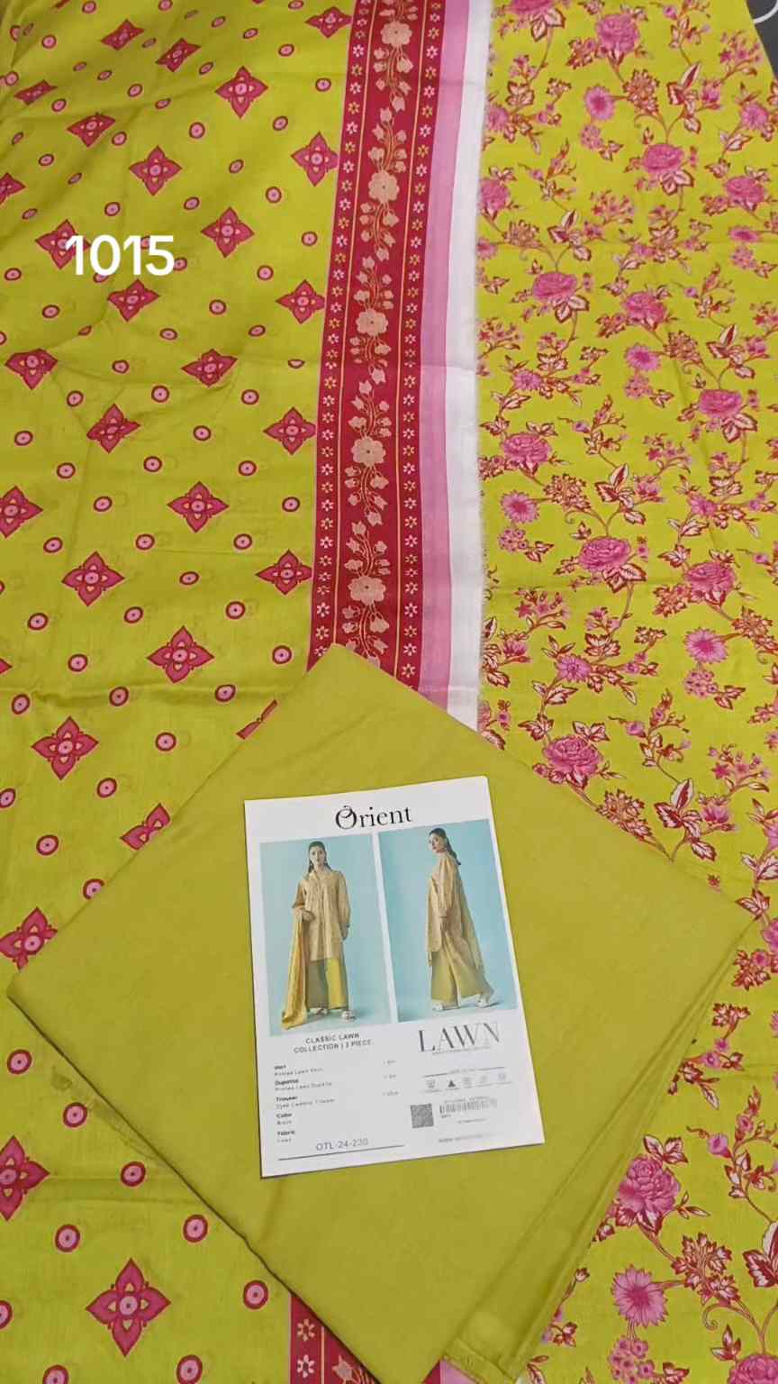 3pc .Sale Sale M-1015  Rs.2450 Branded (Orient) 3pv Lawn suit with packing