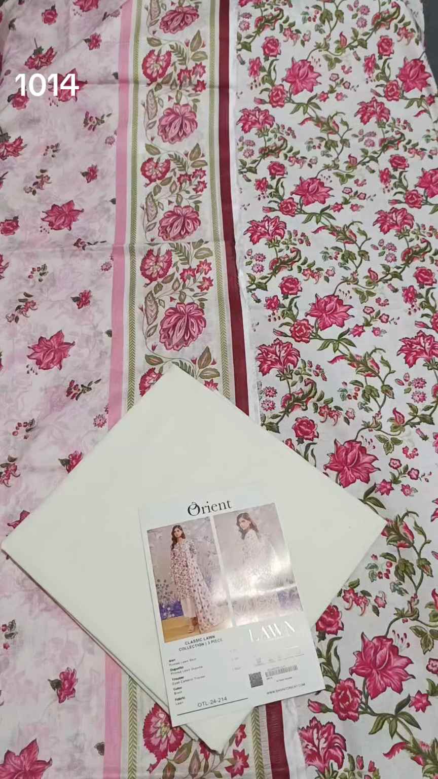 3pc .Sale Sale M-1014  Rs.2450 Branded (Orient) 3pv Lawn suit with packing