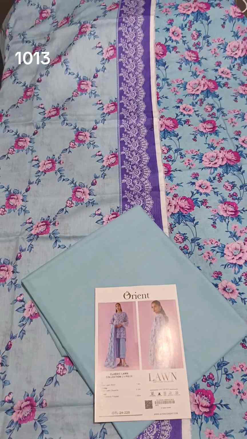 3pc .Sale Sale M-1013  Rs.2450 Branded (Orient) 3pv Lawn suit with packing