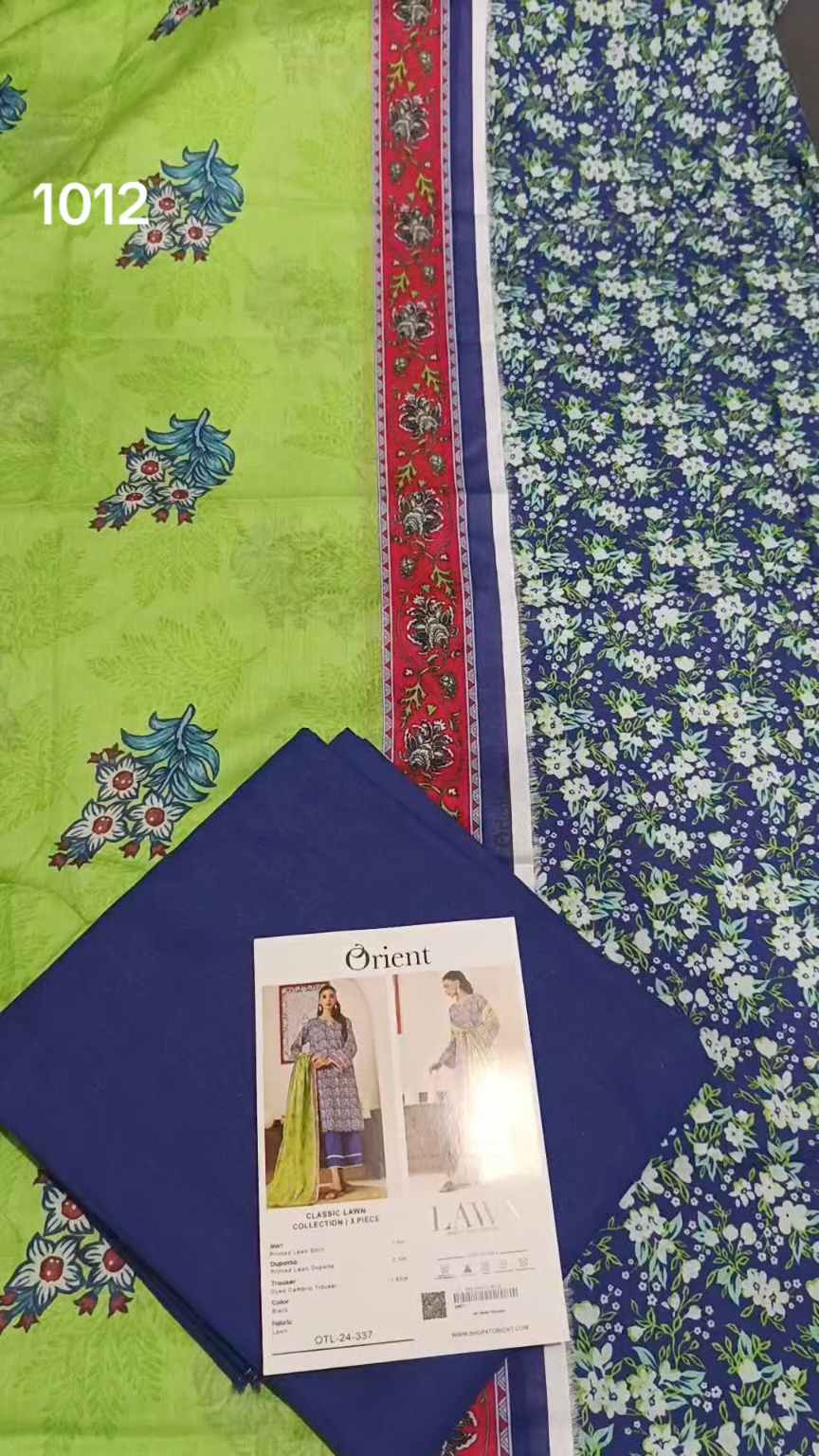 3pc .Sale Sale M-1012  Rs.2450 Branded (Orient) 3pv Lawn suit with packing