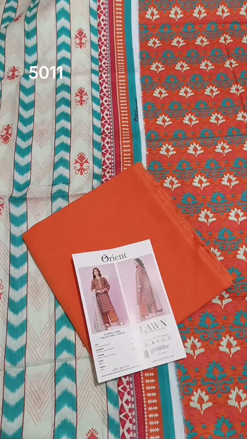 3pc .Sale Sale M-5011  Rs.2450 Branded (Orient) 3pv Lawn suit with packing