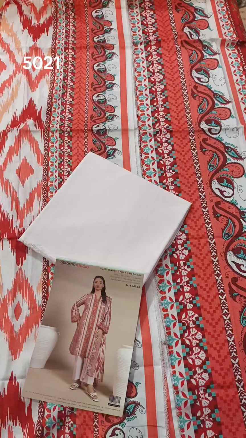 3pc .Sale Sale M-5021  Rs.2450 Branded (Alkaram Studio) 3pv Lawn suit with packing -