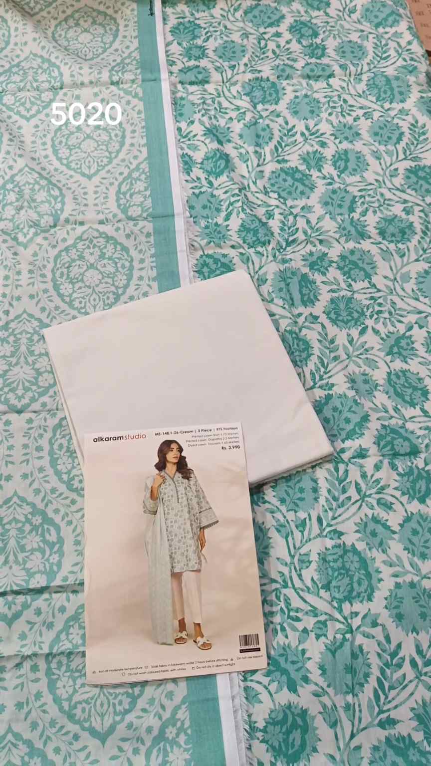 3pc .Sale Sale M-5020  Rs.2450 Branded (Alkaram Studio) 3pv Lawn suit with packing -