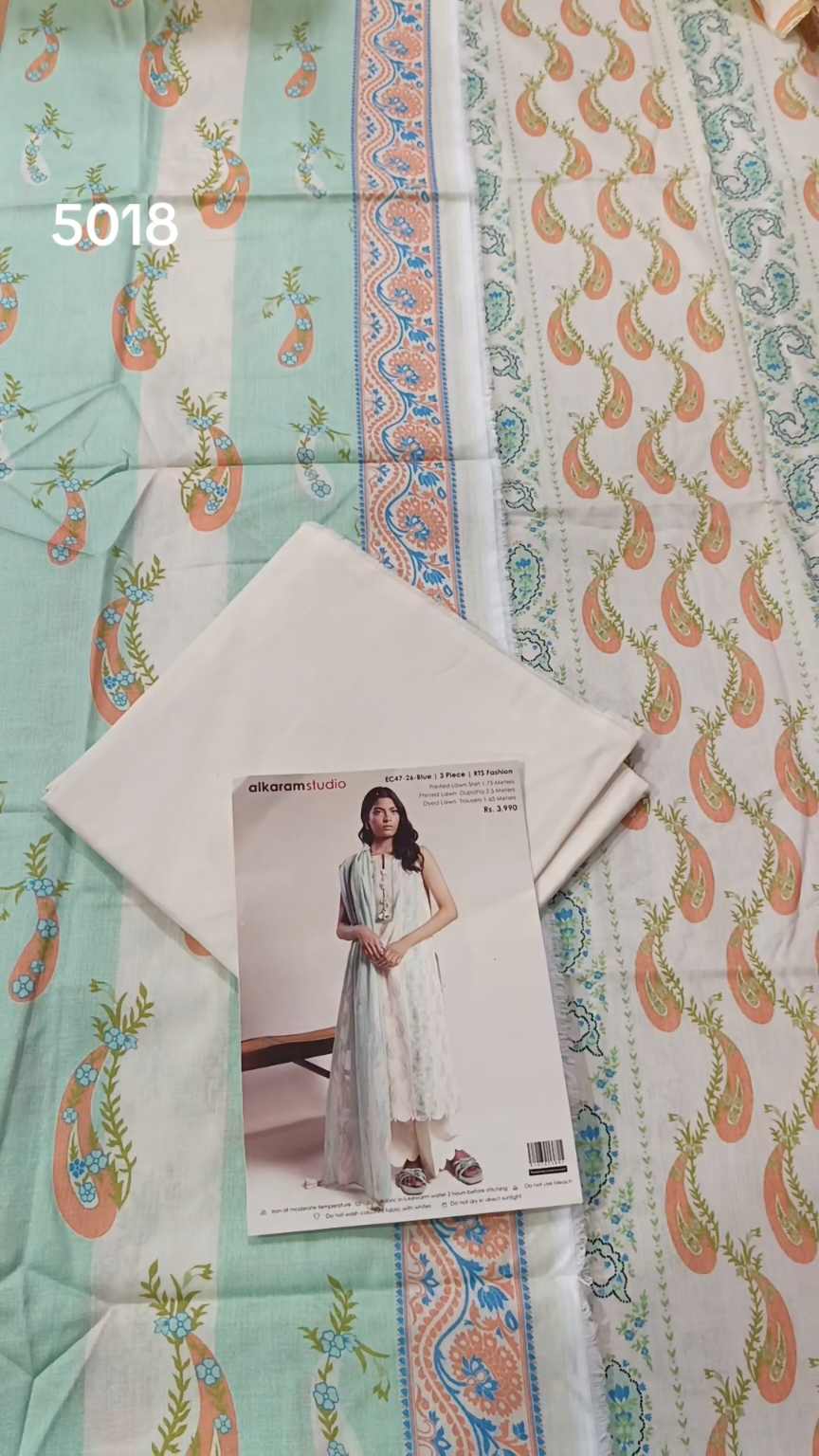 3pc .Sale Sale M-5018  Rs.2450 Branded (Alkaram Studio) 3pv Lawn suit with packing -