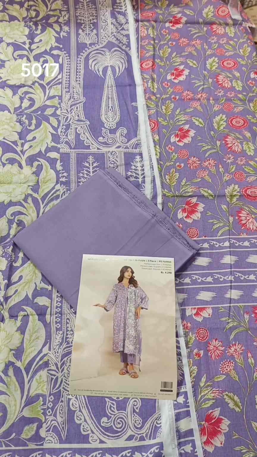 3pc .Sale Sale M-5017  Rs.2450 Branded (Alkaram Studio) 3pv Lawn suit with packing -