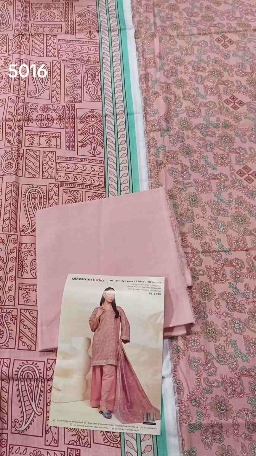 3pc .Sale Sale M-5016  Rs.2450 Branded (Alkaram Studio) 3pv Lawn suit with packing -