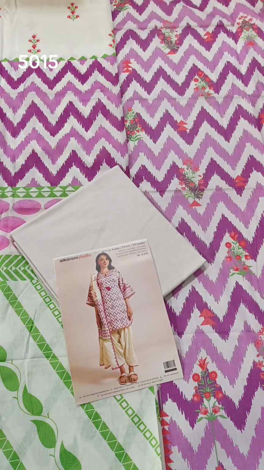 3pc .Sale Sale M-5015  Rs.2450 Branded (Alkaram Studio) 3pv Lawn suit with packing -