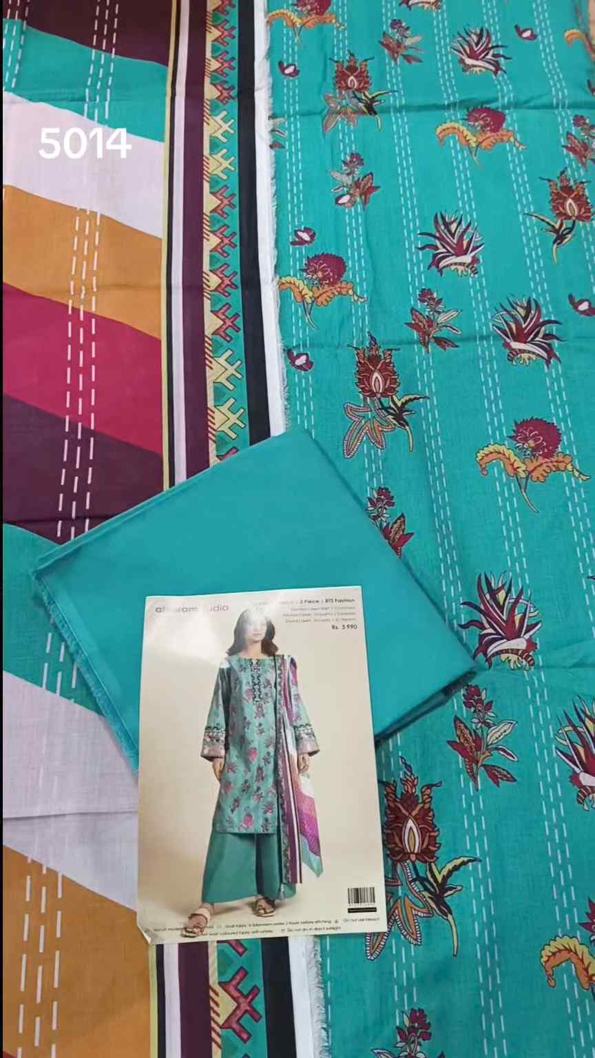 3pc .Sale Sale M-5014 Rs.2450 Branded (Alkaram Studio) 3pv Lawn suit with packing -