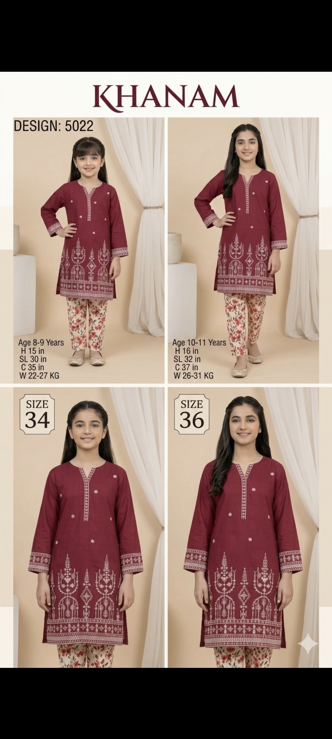 (For 32 size kids) 🥳Big Sale M-5022 Rs.2350 Khanam Brand kids Collection Limited Stock   (Age 10 to 11 Year)(Weight 26 to 31 Kg)