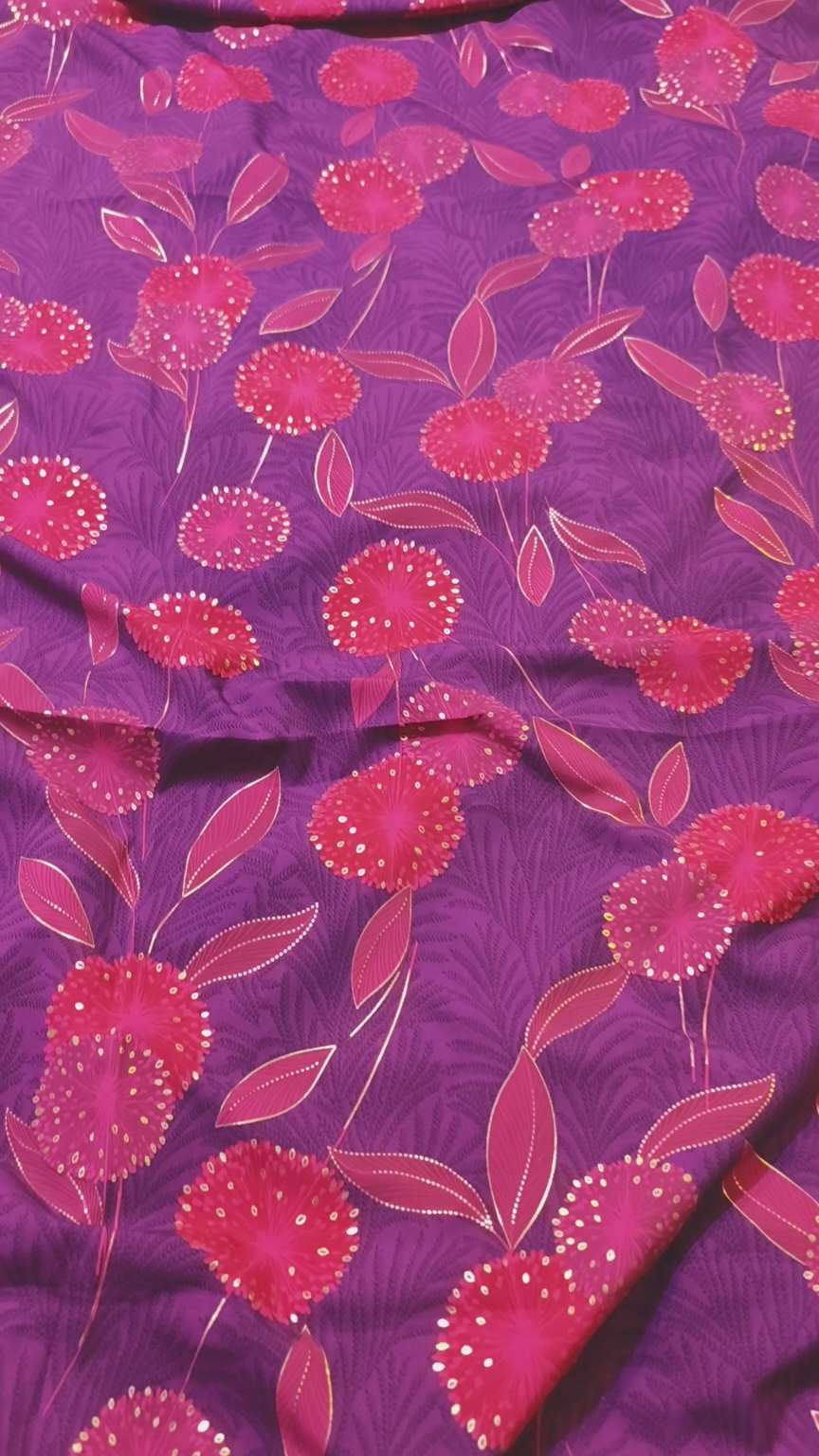 🥳 Sale Sale M-1159 Rs.1450  Imported Embossed Gold Lekar paint (Lawn+ Silk) Mix Summer voil Silk Stuff Same print Shirt & Trouser 2pc -