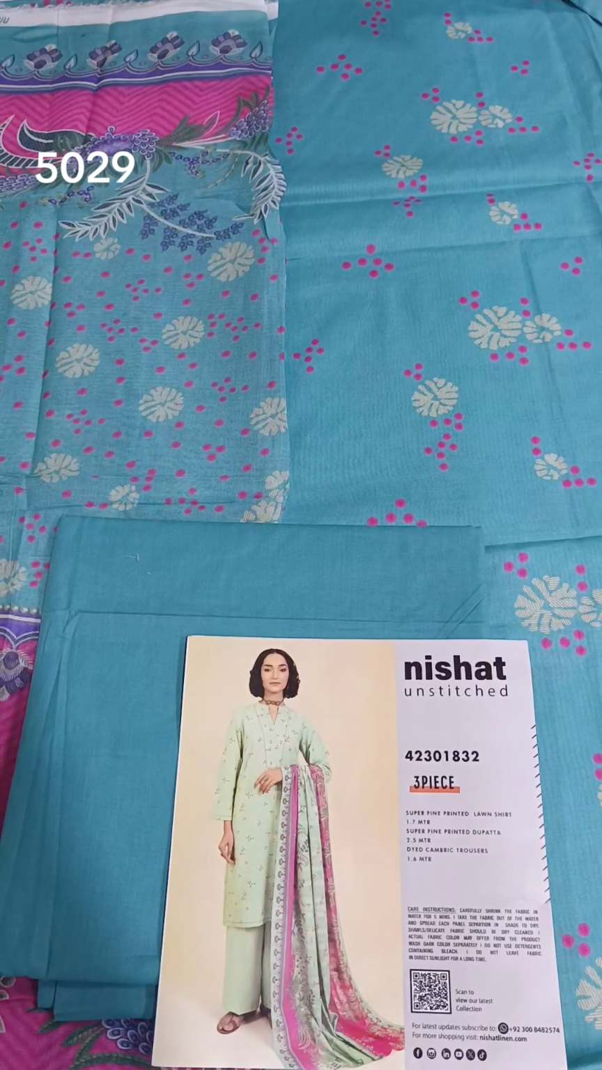 3pc .Sale Sale M-5029  Rs.2450 Branded (Nishat) 3pc Lawn suit with packing