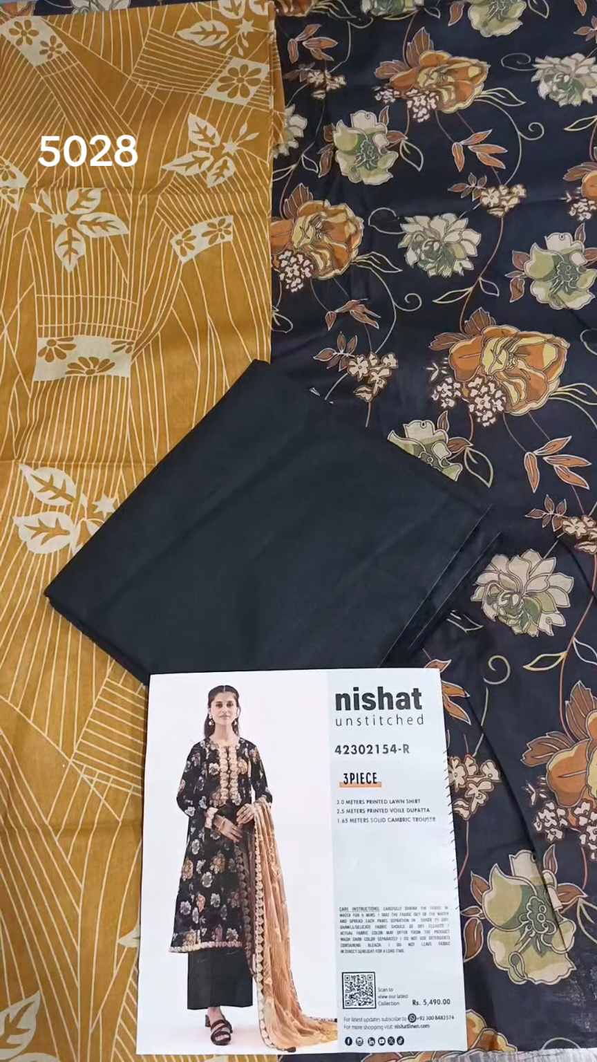 3pc .Sale Sale M-5028  Rs.2450 Branded (Nishat) 3pc Lawn suit with packing