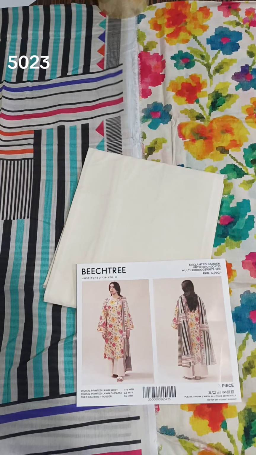 3pc .Sale Sale M-5023 Rs.2450 Branded (Beechtree) 3pv Lawn suit with packing