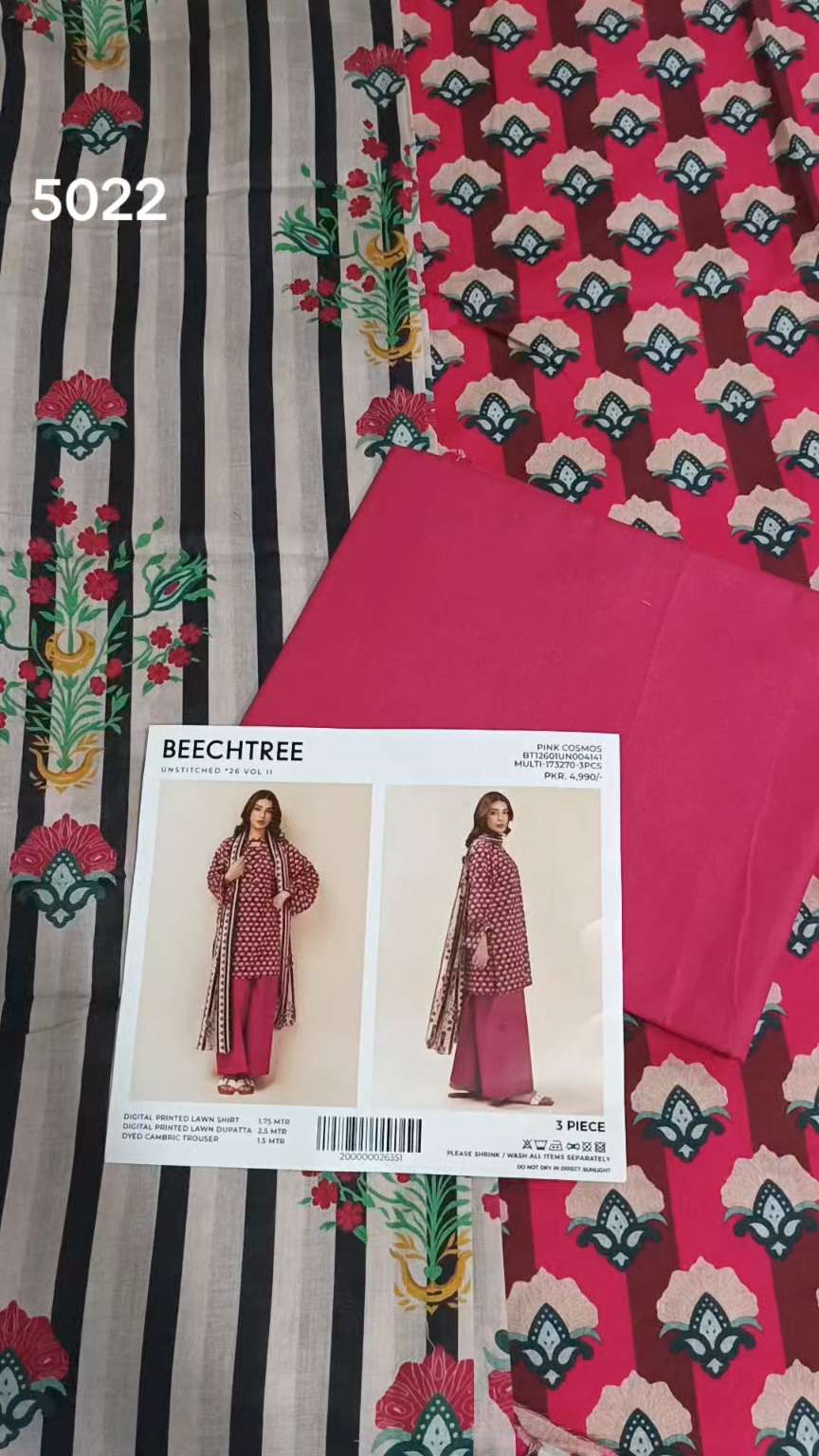 3pc .Sale Sale M-5022 Rs.2450 Branded (Beechtree) 3pv Lawn suit with packing
